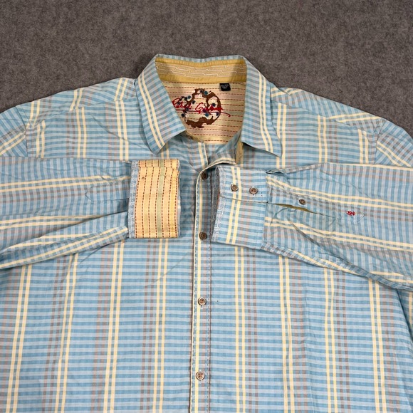 Robert Graham Blue Plaid Silk Trim Long Sleeve Button Down Shirt Men's Size 3XL - Picture 1 of 6